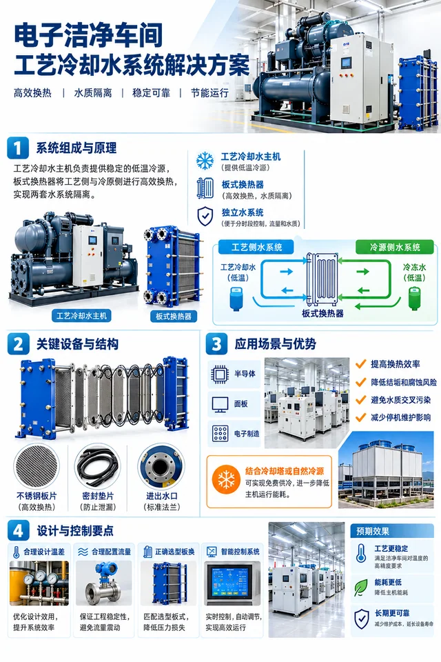 电子洁净车间核心温控方案:工艺冷却水主机+板式换热器 · 配图1
